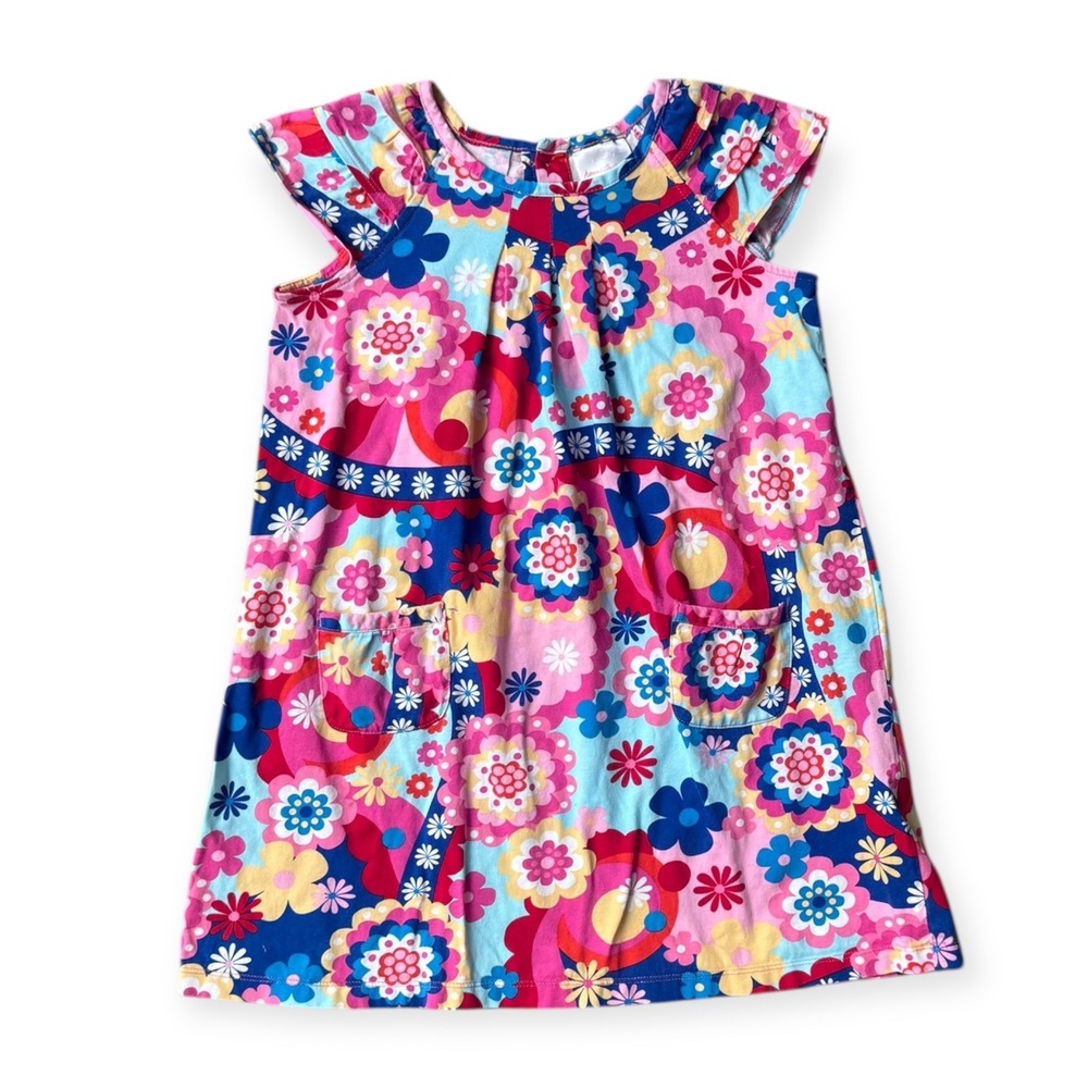 Hanna Andersson Girls Dress Size 120 Floral Flutter Sleeve Dress
